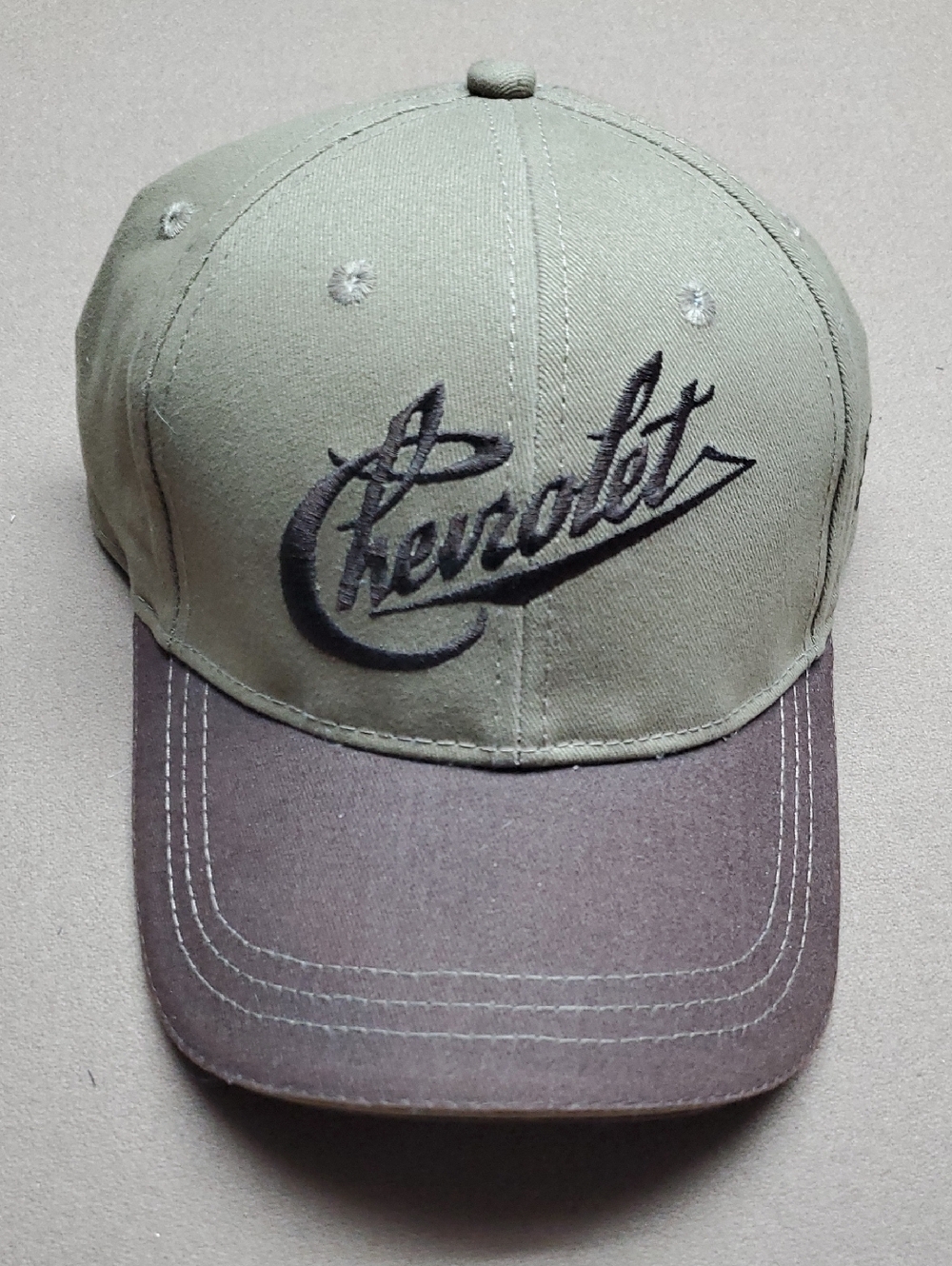 Chevrolet Script Logo Baseball Cap in Olive and Brown